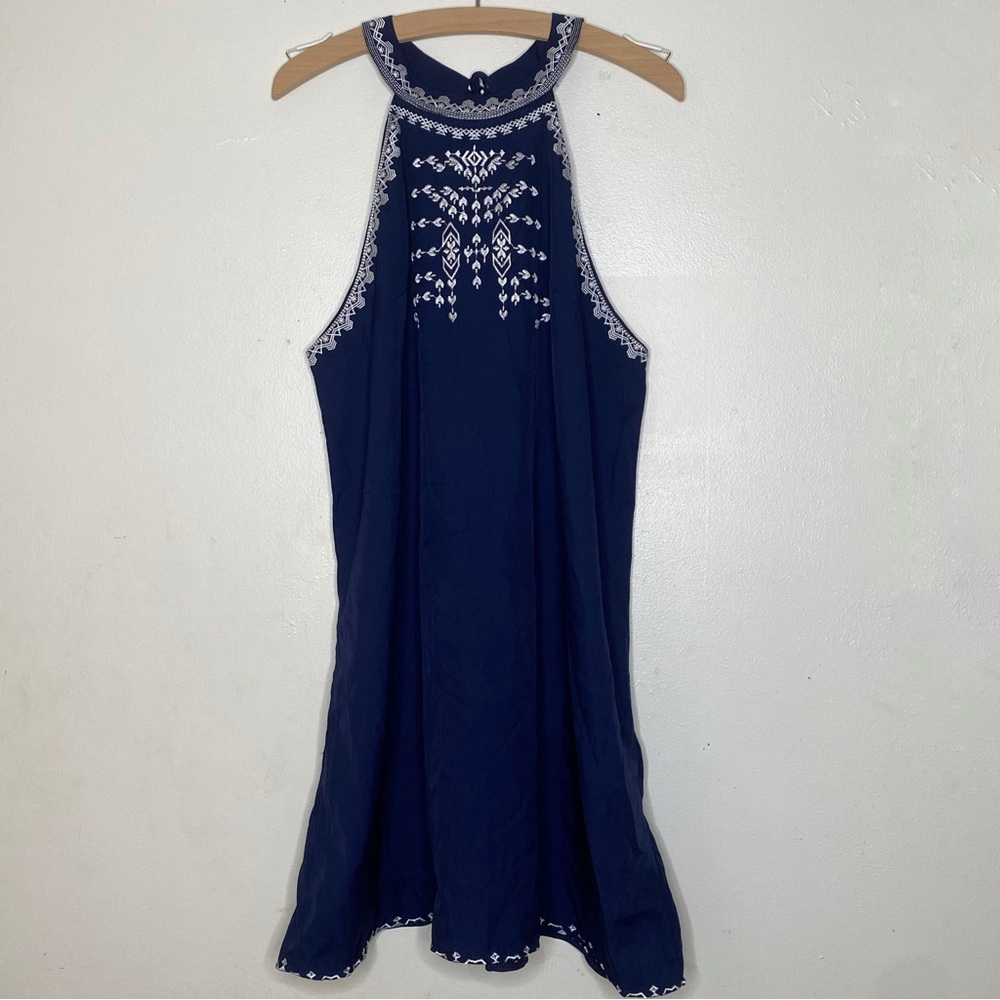 Unbranded blue and white embroidered back tie dress